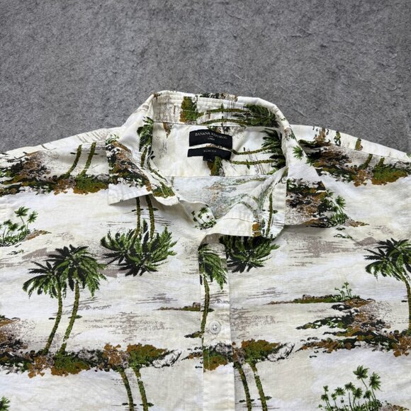 Banana Republic Hawaiian Aloha Shirt Men 2XL Linen Slim Fit Camp Tropical - Picture 1 of 13